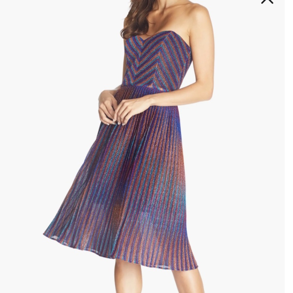 DRESS THE POPULATION multicolored Rosalie metallic strapless cocktail dress